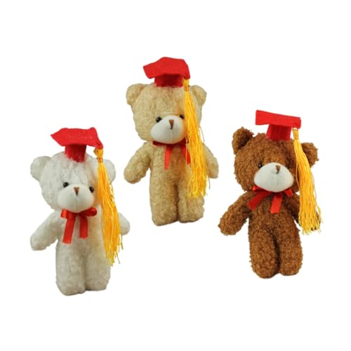 CAXUSD 3 Stück Abschlusssaison Dr. Bär tragen Rucksack Party Schlüsselbund Plüsch Kuscheltier Bären Doktorbär Schlüsselanhänger Schlüsselhalter für Bärenpuppen Abschlussfeier PP Baumwolle von CAXUSD
