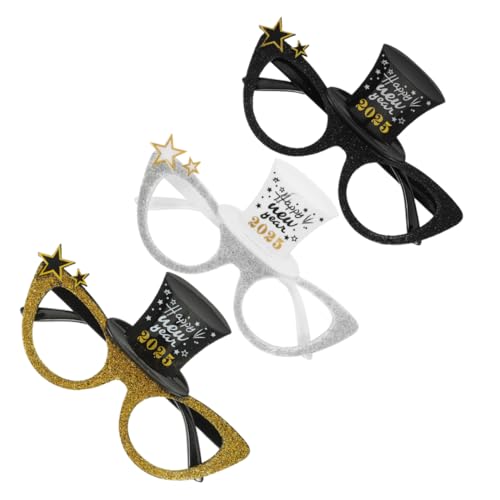 CAXUSD 3 Stück Partybrillen Design Silber Gold Schwarz Leichte Fassung Stilvolle Neujahrs und Abschlussfeier Accessoires für Damen und Herren von CAXUSD