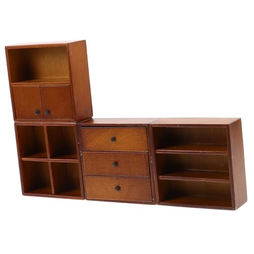 CAXUSD 4 Stück Holzregal mit Display Schrank Mini Bücherregal und Kleiderschrank für DIY Puppenhaus Dekorationen von CAXUSD