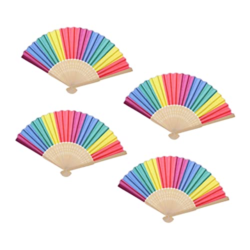CAXUSD 4 Stück Klappfächer aus Regenbogen Design Faltbare Fächer für Tanz Partys Hochzeiten und Kreative Fotorequisiten von CAXUSD