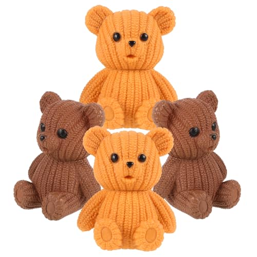 CAXUSD 4 Stück Miniatur Bärenfiguren aus Resin Kreative Micro Landscape Dekorationen für Büro Kleine Bear Figurines in Orange und Braun Vielseitige Kleine Dekoideen von CAXUSD