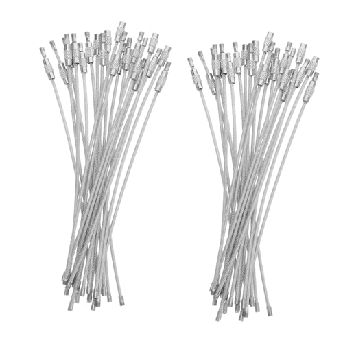 CAXUSD 50 Stück PVC Beschichtete Stahlseil Schlüsselringe Robuste Flexible Drahtverbindungen für Gepäckanhänger Schlüssel und DIY Zubehör Einsetzbar Silberfarbene Metallringe von CAXUSD