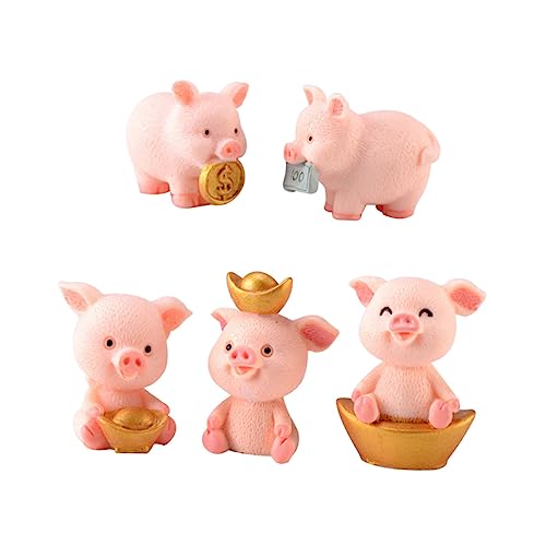 CAXUSD Kinderspielzeug 5st Kuchendekorationen Kuchen Topper -ornament Miniaturdekoration Miniatur- -figur Geld Glücksschweinfiguren Mini-harzfiguren Anhänger Puppe Kind Rosa von CAXUSD