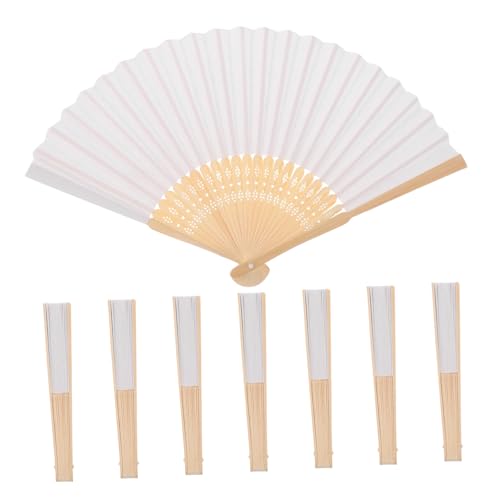 CAXUSD 8 Stück Teiliges Weißer Handlicher Papierfächer zum Bemalen Faltbare Kinderbastelfächer aus Papier und Holz Tragbar für Sommer Outdoor events Kreative DIY kunst und von CAXUSD