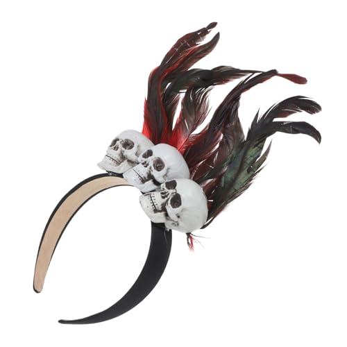 CAXUSD Halloween Skull Haarreif Mit Kunstfedern Rotes Und Schwarzes Cosplay-stirnband Für Kostümpartys Und Bühnenauftritte Für Halloween Und Fotografie von CAXUSD