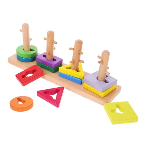 CAXUSD Holzbauklötze Geometrische Formen Set Teilig Lernspielzeug Montessori Pädagogisch Fördert Kreativität Feinmotorik Hand Koordination Sicheres Holzspielzeug für Vorschulkinder von CAXUSD