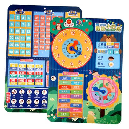 CAXUSD Kalender Lernspielzeug Frühpädagogische und Wettererkennung Wiederverwendbare Aufkleber Bunte Montessori Tafel für Vorschulkinder Spielerisches Zeitkonzept Training von CAXUSD