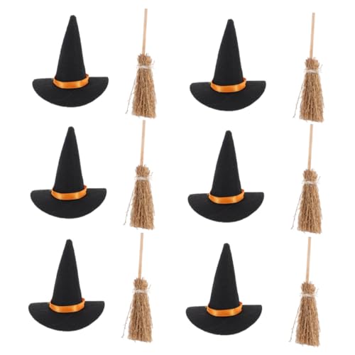 CAXUSD Mini Hexenhut und Besen Set Halloween Deko für DIY Basteln Kleine Zauberer Accessoires Handgefertigt Wiederverwendbar für Tisch und Kleine Raumdekorationen von CAXUSD