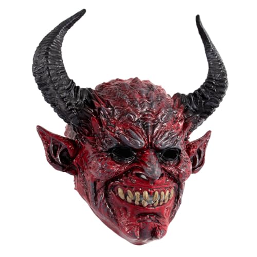 CAXUSD Teufelshorn-Kapuzenmaske Fischloch Dekoration Cartoon-Brille Halloween-Maske Kopfform-Präsentationsständer Teufelsmaske Cosplay-Maske Partymasken Tiermaske Teufelshornmaske RP rot von CAXUSD