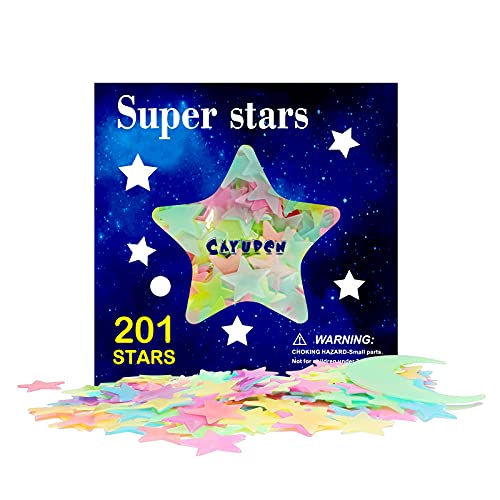 3D Leuchtsterne, CAYUDEN 201pcs Bunt Leuchten im Dunkeln Sterne Aufkleber für Decke Sterne und Mond Leuchtsterne Plastik Wandaufkleber für Decke Wandtattoo Kinderzimmer Sternenhimmel Raumdekoration von CAYUDEN