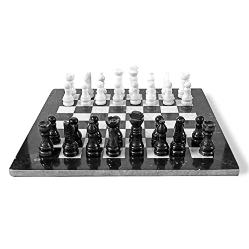 CBAM Schachbrett aus Marmor, Schwarz, Maya und Weiß, mit Schachen, White Black Marble Chessboard 30 x 30 cm von CBAM