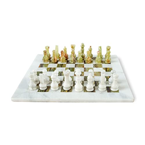 CBAM Schachbrett mit Trittsteinen aus Marmor Weiß und Grün, Italienisch Marble Table Chessboard mit Pawns40 x 40 cm von CBAM