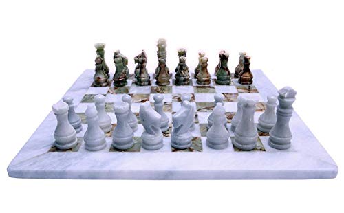 Schachbrett aus weißem Marmor und Onyx Grün CBAM White Marble and Green Onyx Chess Set Chessboard 40 cm von CBAM