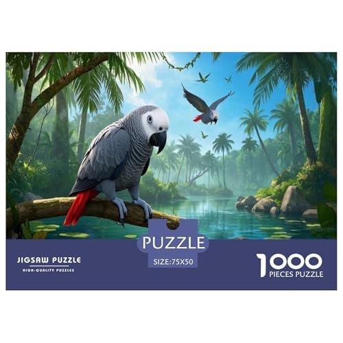 Afrikanischer Graupapagei Puzzle 1000-teilige Schwer Puzzle Spielzeug Lernspiel Impossible Herausforderungsspielzeug Für Erwachsene Und Kinder Ab 14 Jahren 1000pcs (75x50cm) von CBCoin