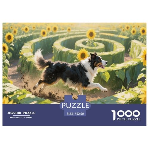 Border Collie Puzzle 1000-teilige Schwer Puzzle Spielzeug Lernspiel Impossible Herausforderungsspielzeug Für Erwachsene Kinder 1000pcs (75x50cm) von CBCoin