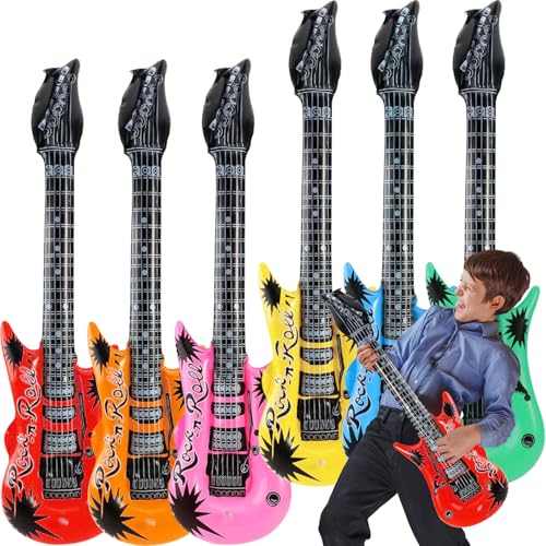 6 Stück,Aufblasbare Instrumente,Aufblasbare Luftgitarre，Aufblasbare Party Gitarre,Aufblasbare Gitarren Requisiten,Rock Musikinstrument,für Mottopartys,Karneval,Props Party (Farbe) von CBHTMY