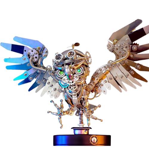 2024 Neueste 3D Metall Puzzle Modellbausatz Owl für Jugendliche Erwachsene, DIY Eule 3D Modell Puzzle, Steampunk Baumodell, Dekoration, Geschenke, Weihnachten, Kunstsammlung mit LED, 700 Teile von CBLBKID