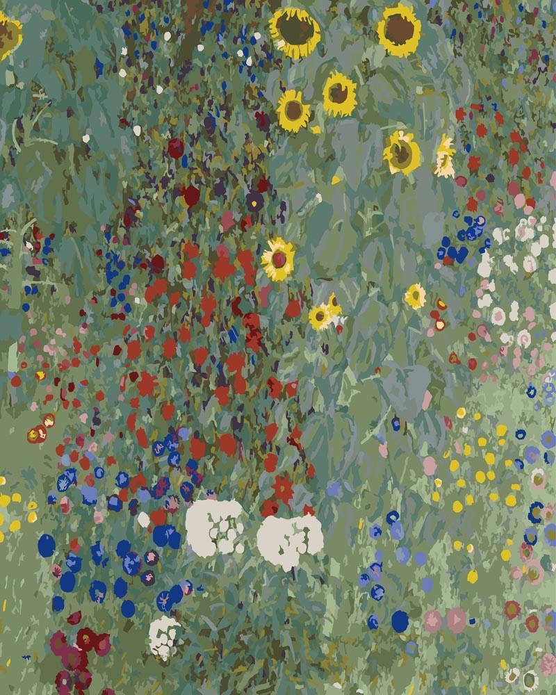 Malen nach Zahlen - Bauerngarten mit Sonnenblumen - Gustav Klimt, mit Rahmen von CC0
