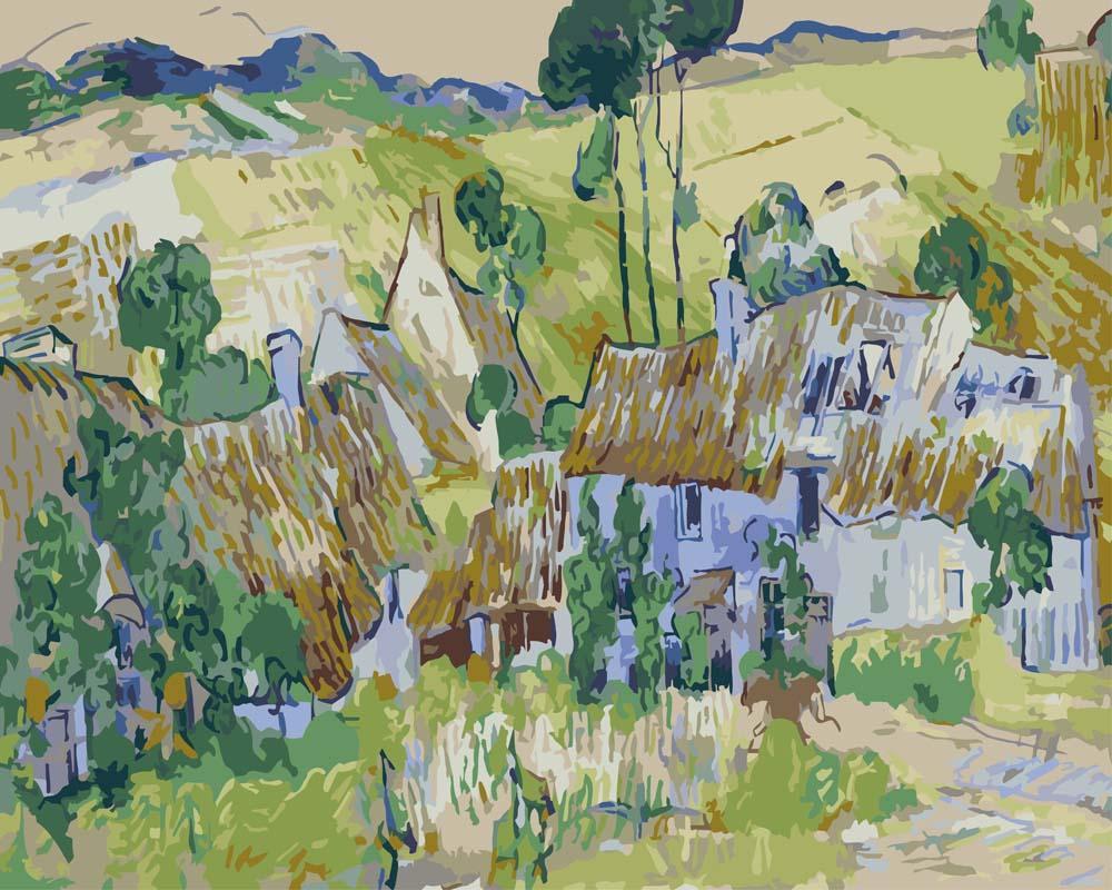 Malen nach Zahlen - Bauernhöfe bei Auvers - Vincent van Gogh, mit Rahmen von CC0