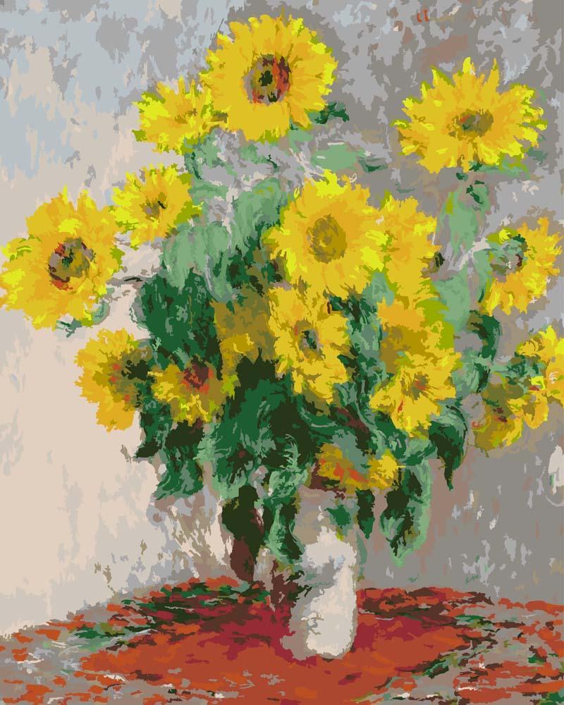 Malen nach Zahlen - Blumenstrauß der Sonnenblumen - Claude Monet, mit Rahmen von CC0