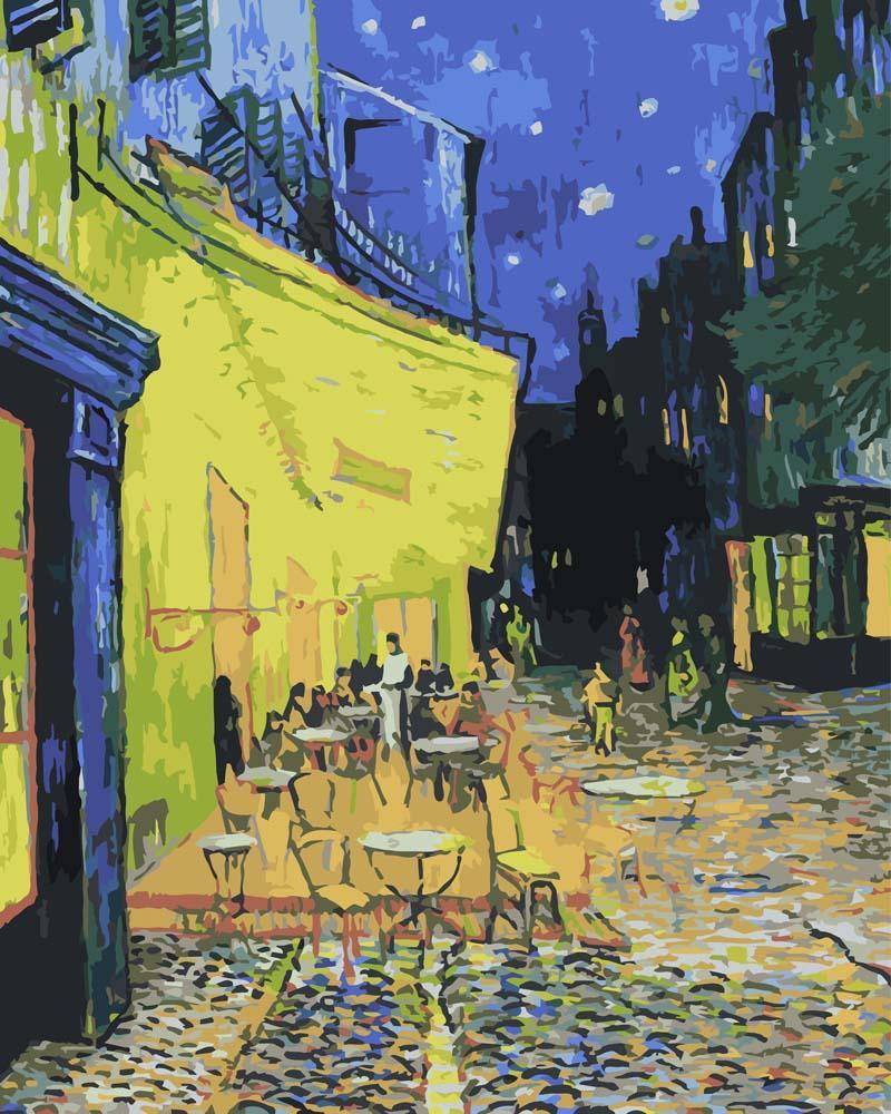 Malen nach Zahlen - Caféterrasse am Abend - Vincent van Gogh, mit Rahmen von CC0