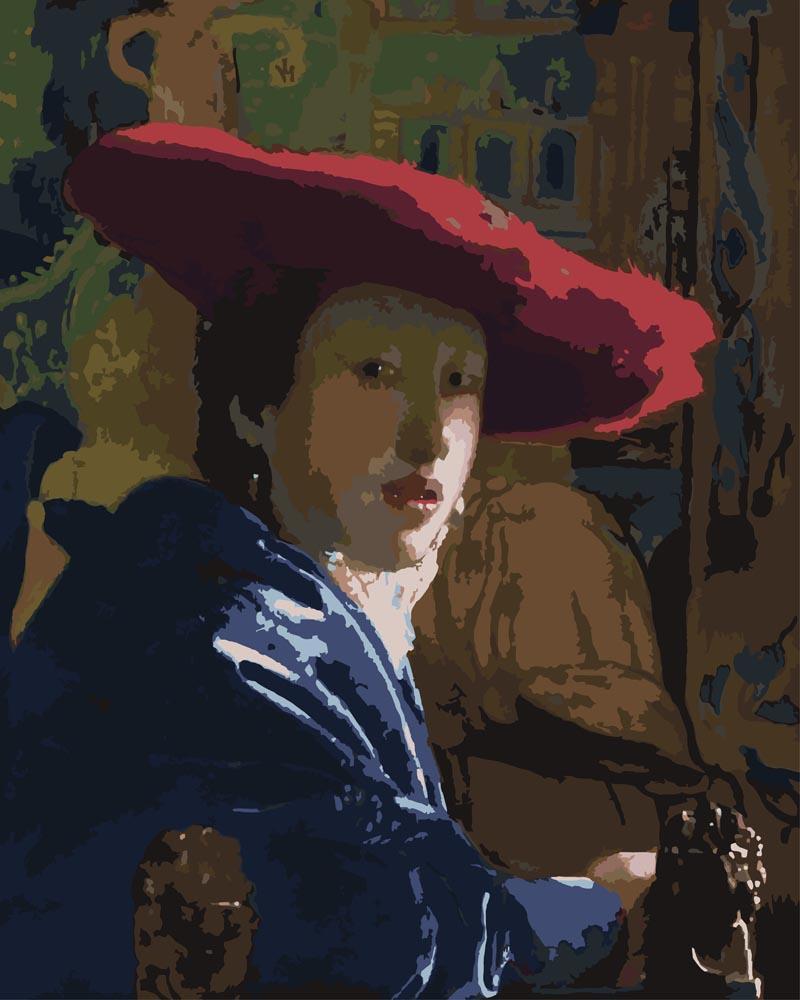 Malen nach Zahlen - Das Mädchen mit einem rotem Hut - Johannes Vermeer, mit Rahmen von CC0