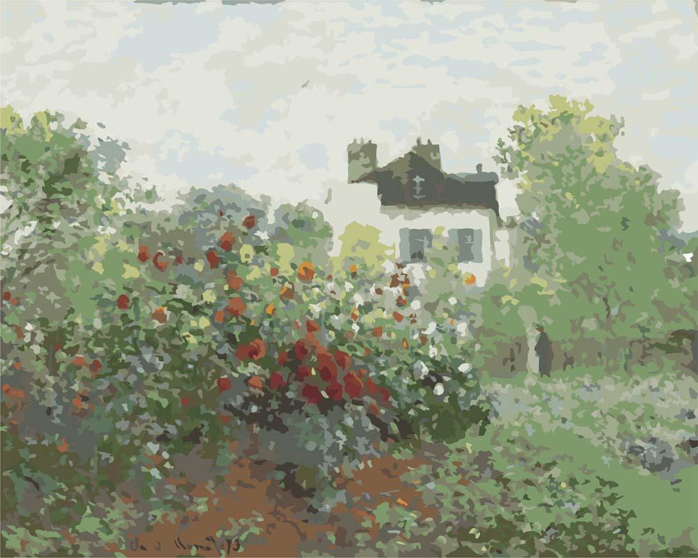 Malen nach Zahlen - Der Garten des Künstlers in Argenteuil (Ecke des Gartens mit Dahlien) - Claude Monet, mit Rahmen von CC0