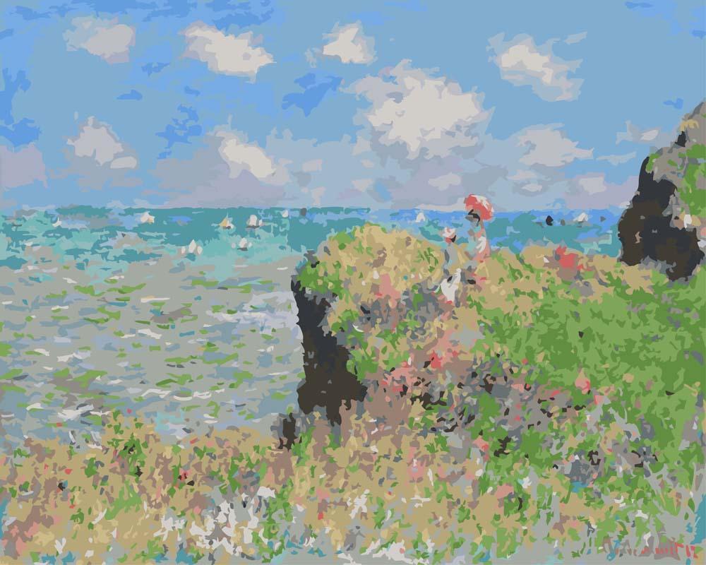 Malen nach Zahlen - Der Klippenweg bei Pourville - Claude Monet, mit Rahmen von CC0