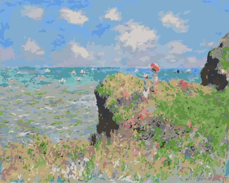 Malen nach Zahlen - Der Klippenweg bei Pourville - Claude Monet, ohne Rahmen von CC0