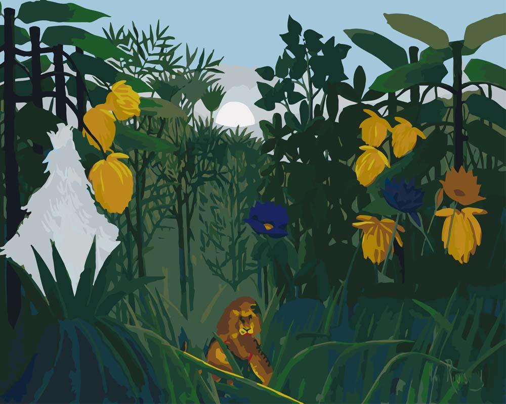 Malen nach Zahlen - Die Mahlzeit des Löwen von Henri Rousseau, mit Rahmen von CC0