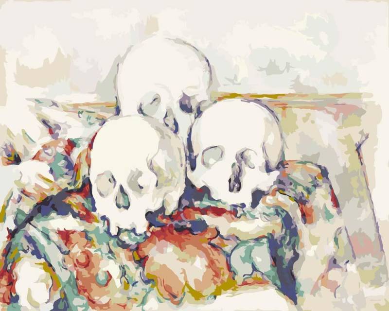 Malen nach Zahlen - Die drei Totenköpfe - Paul Cezanne, mit Rahmen von CC0