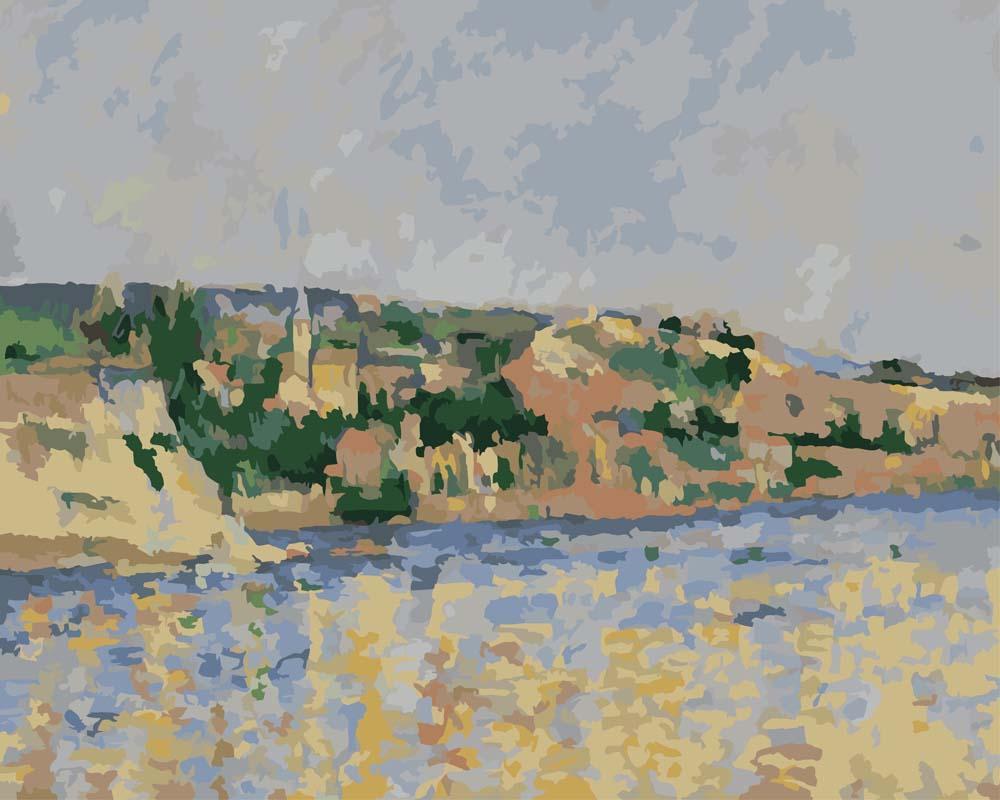 Malen nach Zahlen - Dorf am Wasserrand - Paul Cezanne, ohne Rahmen von CC0
