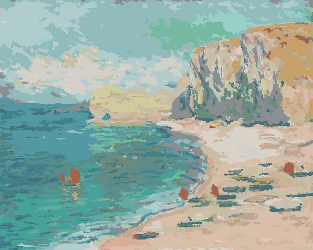 Malen nach Zahlen - Étretat Der Strand und die Falaise d’Amont - Claude Monet, mit Rahmen von CC0