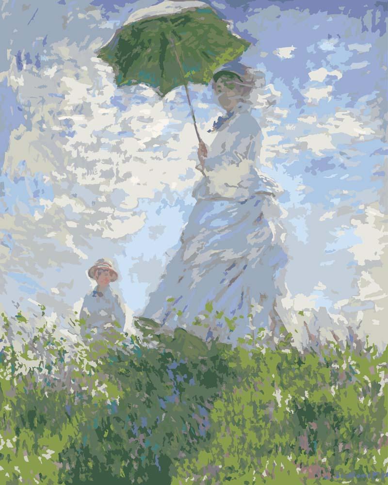 Malen nach Zahlen - Frau mit Sonnenschirm (Madame Monet und ihr Sohn) - Claude Monet, mit Rahmen von CC0
