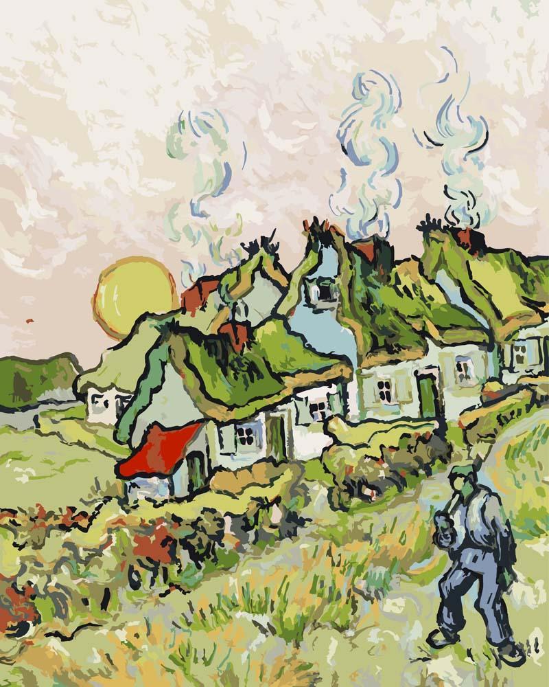 Malen nach Zahlen - Häuser und Figuren - Vincent van Gogh, mit Rahmen von CC0