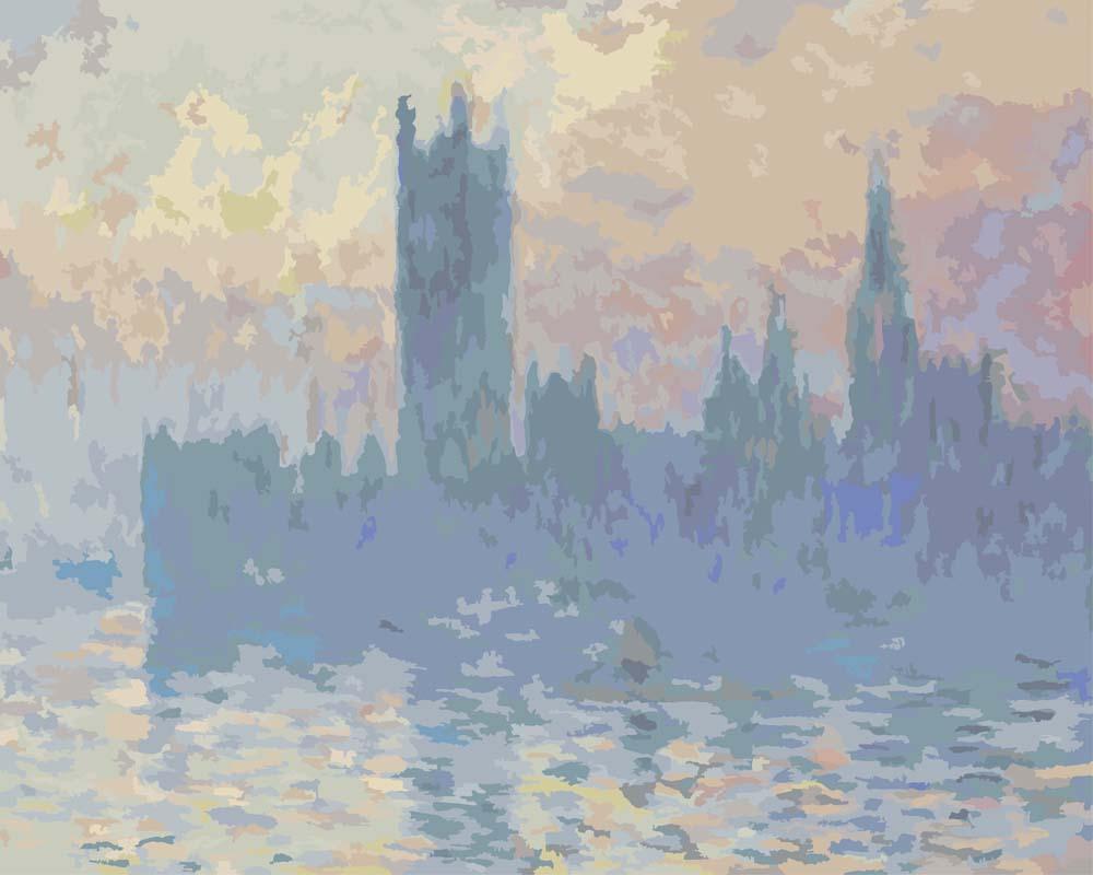 Malen nach Zahlen - Houses of Parliament, Sonnenuntergang - Claude Monet, mit Rahmen von CC0