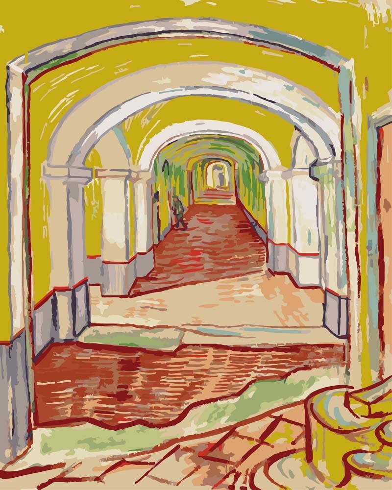 Malen nach Zahlen - Korridor im Irrenhaus - Vincent van Gogh, mit Rahmen von CC0