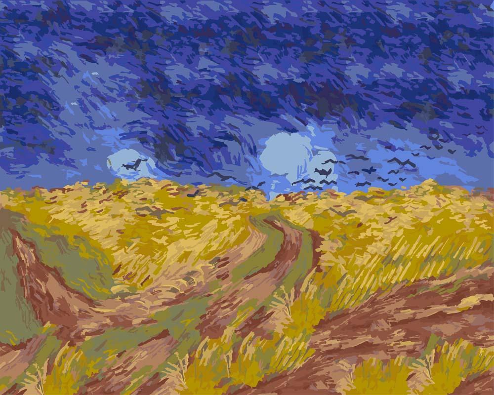 Malen nach Zahlen - Krähen über Weizenfeld - Vincent van Gogh, mit Rahmen von CC0