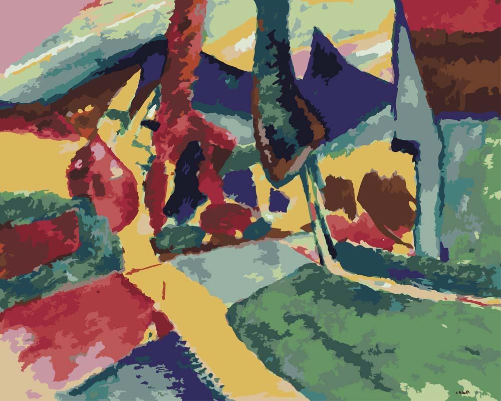 Malen nach Zahlen - Landschaft mit zwei Pappeln - Wassily Kandinsky, mit Rahmen von CC0