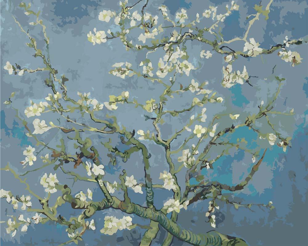Malen nach Zahlen - Mandelblüte - Vincent van Gogh, mit Rahmen von CC0