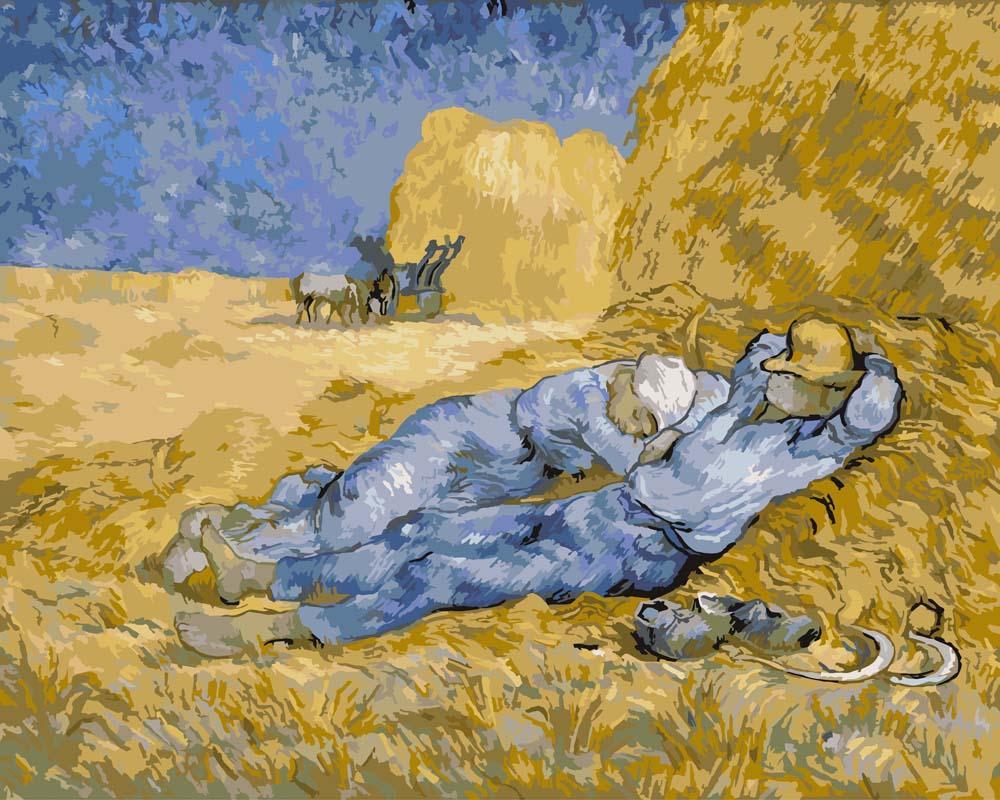 Malen nach Zahlen - Mittagsruhe nach Millet - Vincent van Gogh, mit Rahmen von CC0
