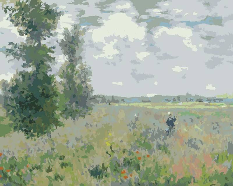Malen nach Zahlen - Mohnfeld bei Argenteuil - Claude Monet, mit Rahmen von CC0