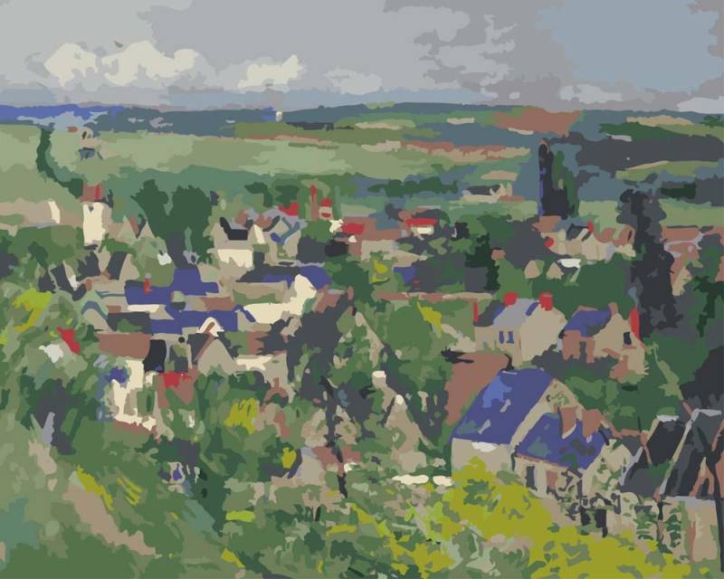Malen nach Zahlen - Panoramablick DAUVERS-sur-Oise - Paul Cezanne, mit Rahmen von CC0