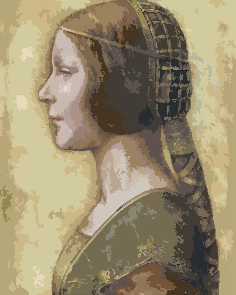 Malen nach Zahlen - Profil einer jungen Verlobten - Leonardo da Vinci, mit Rahmen von CC0