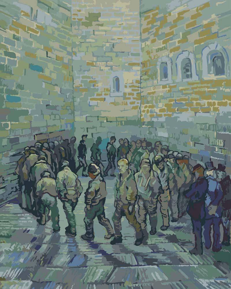 Malen nach Zahlen - Runde der Gefangenen - Vincent van Gogh, mit Rahmen von CC0