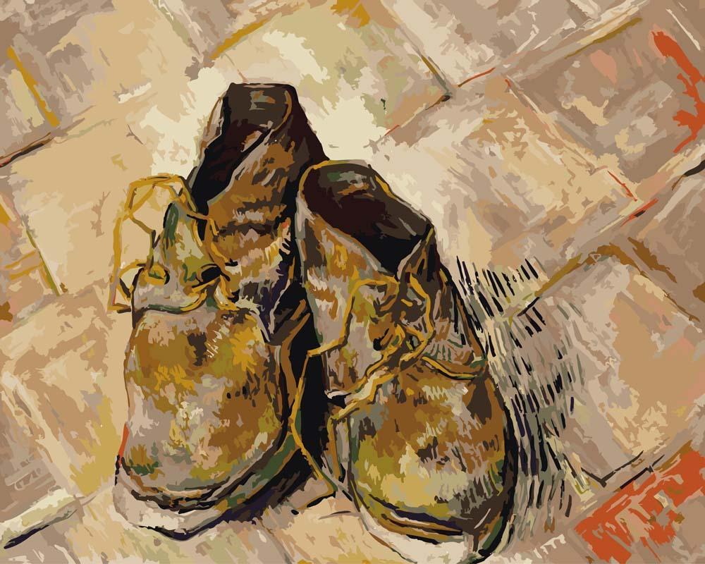 Malen nach Zahlen - Schuhe - Vincent van Gogh, mit Rahmen von CC0