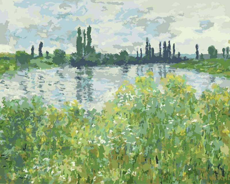 Malen nach Zahlen - Seine-Ufer, Vétheuil - Claude Monet, mit Rahmen von CC0