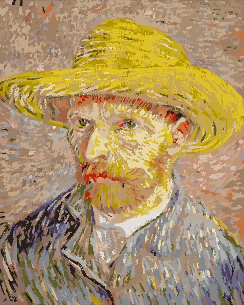 Malen nach Zahlen - Selbstbildnis mit Strohhut - Vincent van Gogh, mit Rahmen von CC0