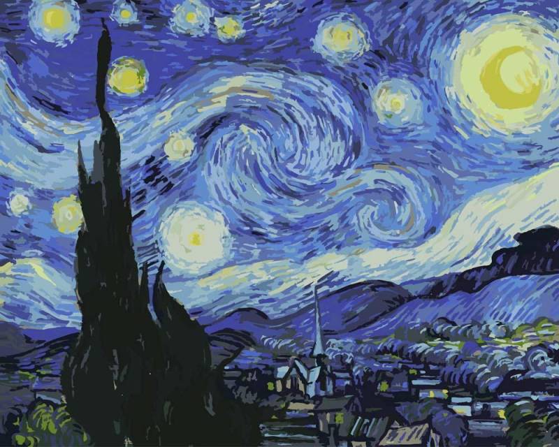 Malen nach Zahlen - Sternennacht (The Starry Night) - Van Gogh, mit Rahmen von CC0