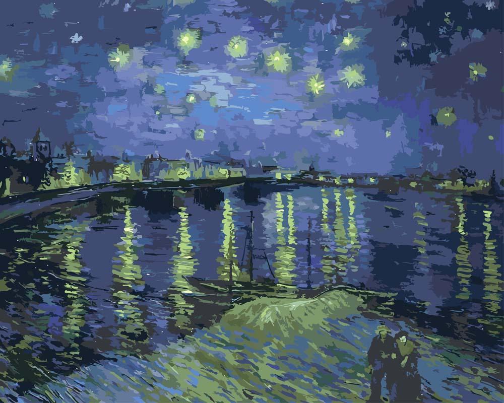 Malen nach Zahlen - Sternennacht über der Rhone (Starry Night Over the Rhône) - Vincent van Gogh, mit Rahmen von CC0